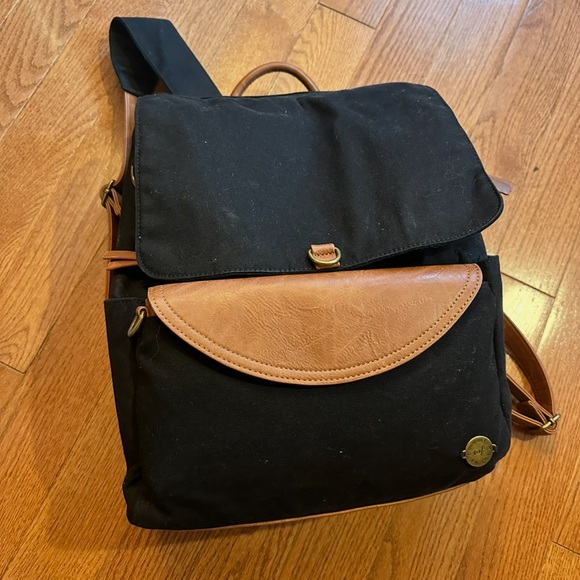 Stylish Momkindness Black Canvas Backpack Diaper bag/ detachable purse - Picture 2 of 8